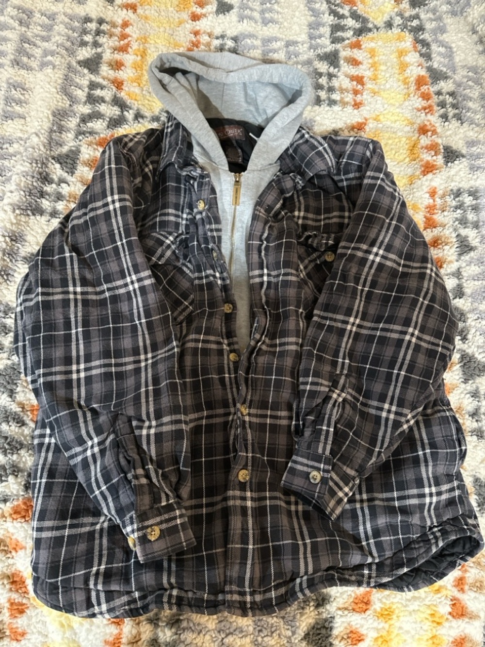 Moose Creek Plaid Jacket w/ Hooded Sweatshirt Layer Men’s XL Quilted Lined